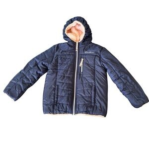 Eddie Bauer Reversible Hooded Jacket Lined Faux Fur Full Zip Girls XS 5-6